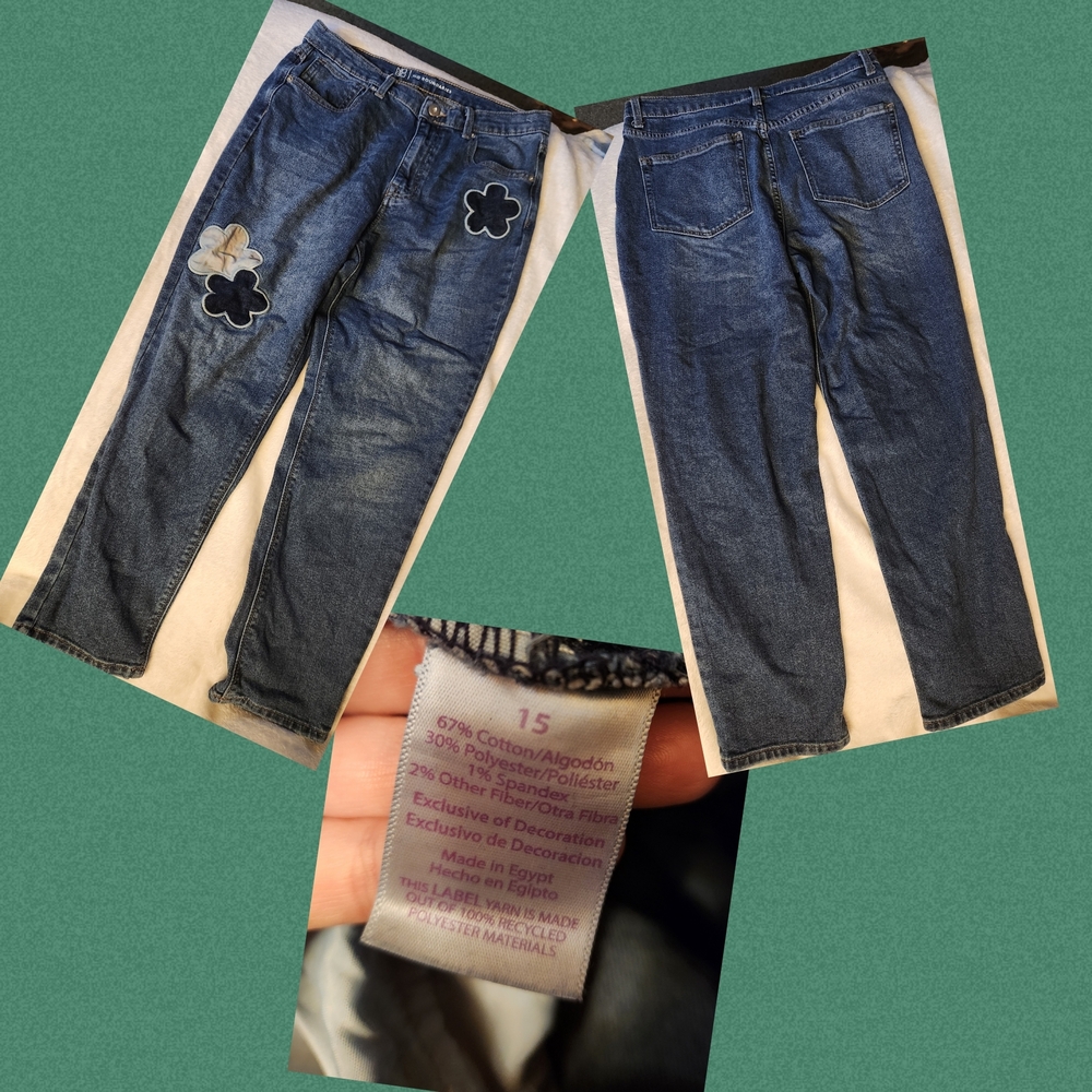 No Boundaries Blue Flare Jeans with Black Flower Patches